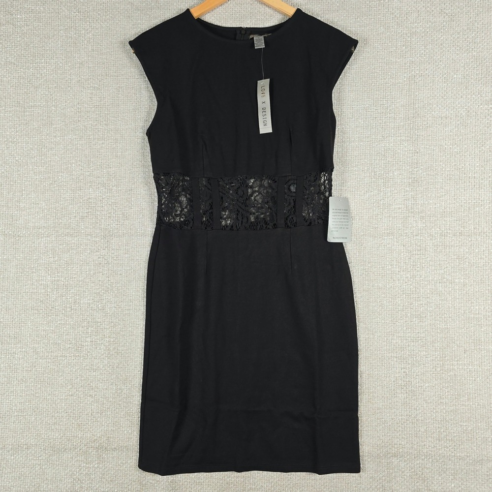 Love X Design Womens Black Lace Waist Sheath Dress Cap Sleeve Size Medium NEW